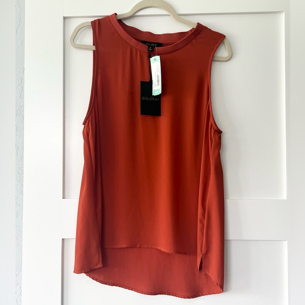 Goldray Jabare Ribbed Detail Sleeveless Blouse in Burnt Orange, size medium(NWT)
